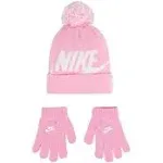 Nike Youth Swoosh Pom Beanie & Gloves Set in Pink/White