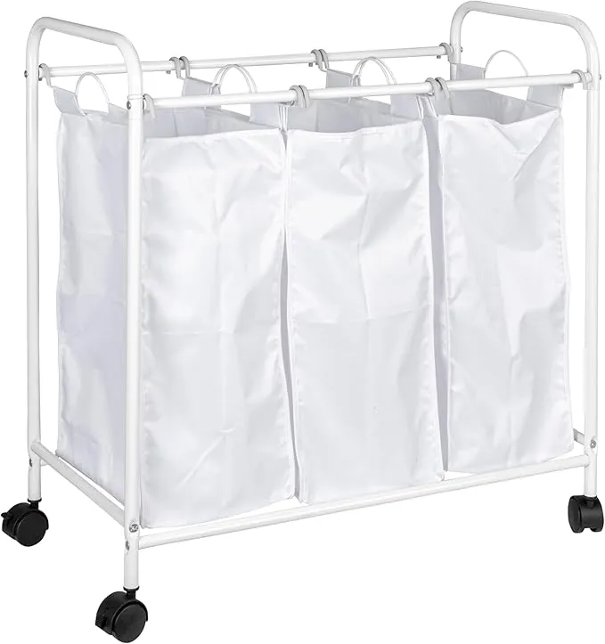 Household Essentials Rolling Triple Laundry Sorter, White