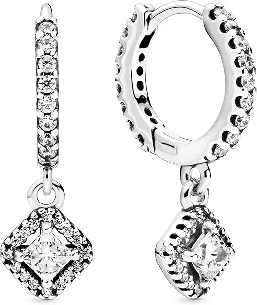 Pandora | 298503C01 Square Sparkle Hoop Earrings Silver