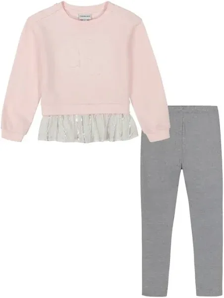 Girls Calvin Klein Toddler Fleece Crew Neck-Shirt Twofer and Jeggings