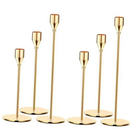 Metal Taper Candle Holder for Wedding, Dinning, Party, Fits 3/4 Set of 6 Gold