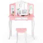 Costway Kids Princess Vanity Table and Stool Set