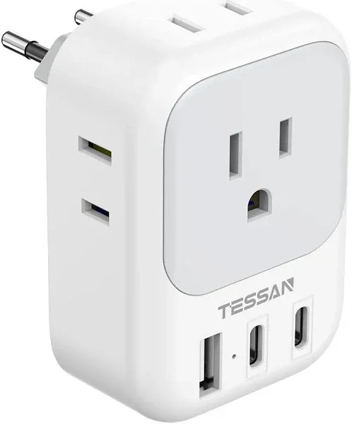 TESSAN Type C Travel Adaptor with 4 Electrical Outlets 3 USB Ports (2 USB C)