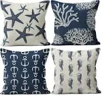 M-Qizi Flower Pattern Navy BlueÂ Throw Pillow Covers, Blue Accents Pillow Decor,