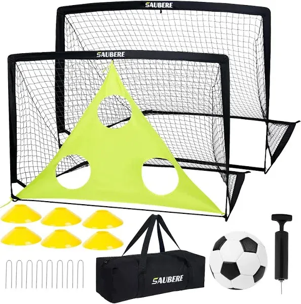 6x4 ft Kids Soccer Goals for Backyard Set of 2, Portable Pop Up Soccer Net fo...