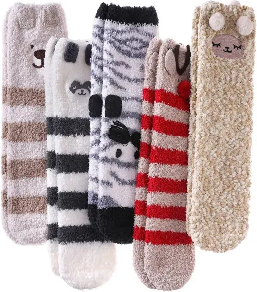 LINEMIN Women's Fuzzy Fluffy Microfiber Slipper Socks (5 Pack)