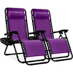 Best Choice Products Set of 2 Zero Gravity Lounge Chair Recliners for Patio, Pool w/ Cup Holder Tray - Amethyst Purple