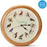 Audubon Society Singing Bird Clock, Oak Wood Frame, 13"