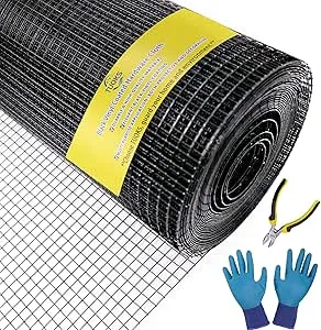 Black Hardware Cloth 1/2 inch 24 in x 50 ft 19 Gauge PVC Coating Wire Mesh Rolls Vinyl Coated Welded Chicken Wire Fencing for Home and Garden Fence