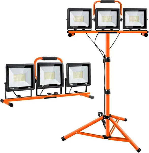 Scilulu 21000 Lumen Work Lights with Stand, 3 Adjustable Head LED Work Light, with Adjustable and Foldable Tripod Stand