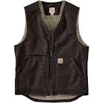 Carhartt Men's Washed Duck Sherpa-Lined Vest, Dark Brown, XL