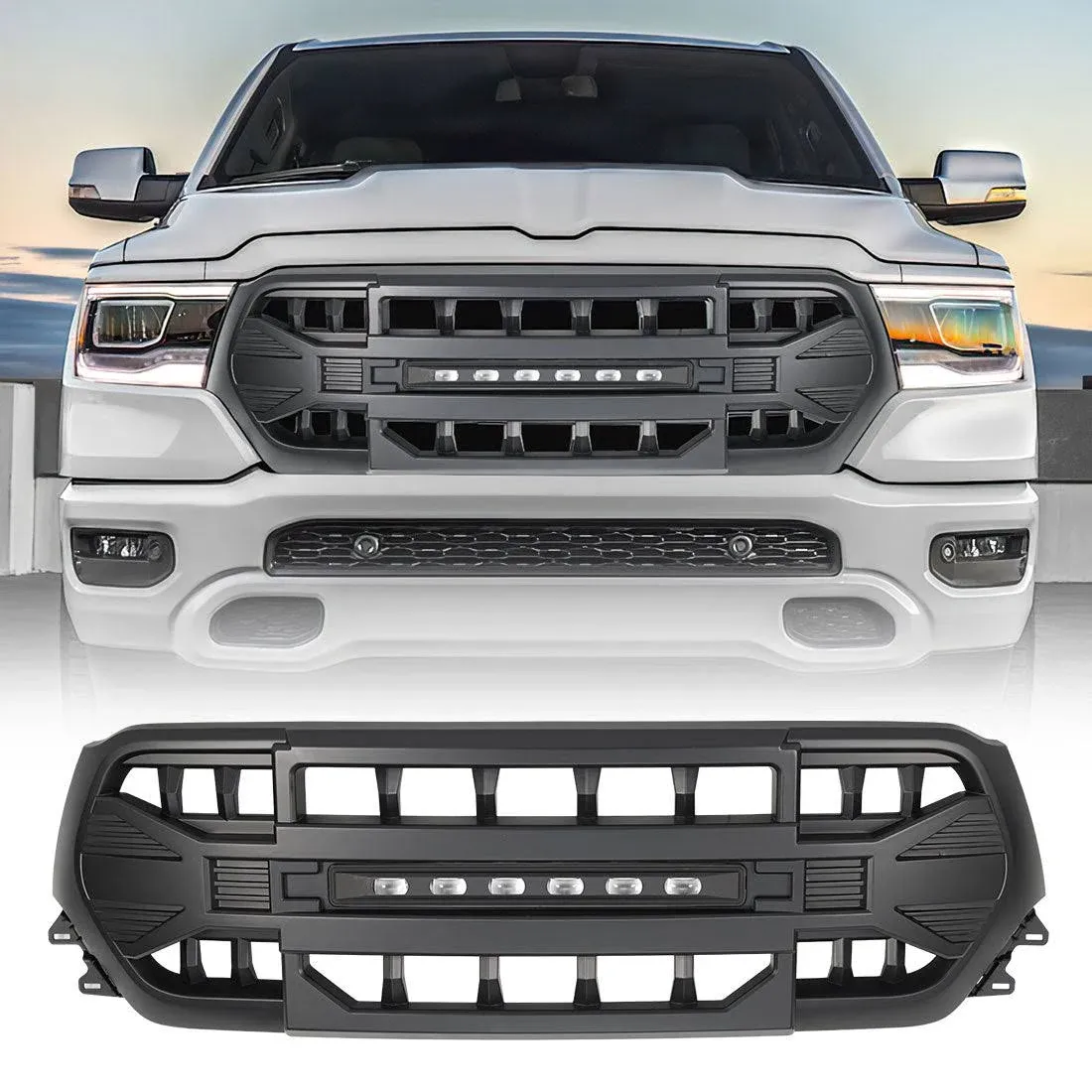 Armor Grille w/Off-Road Lights for 2019-2024 Dodge Ram 1500