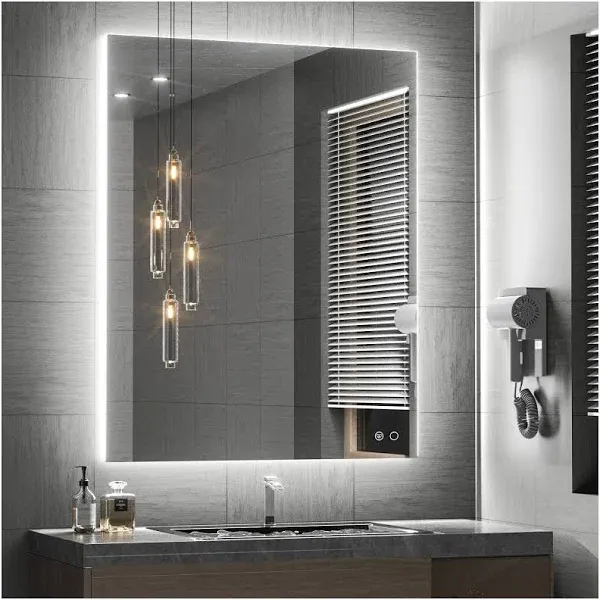 Keonjinn LED Bathroom Mirror with Lights Backlit Vanity Mirror Anti-Fog Lighted Bathroom Mirror Wall Mounted Dimmable