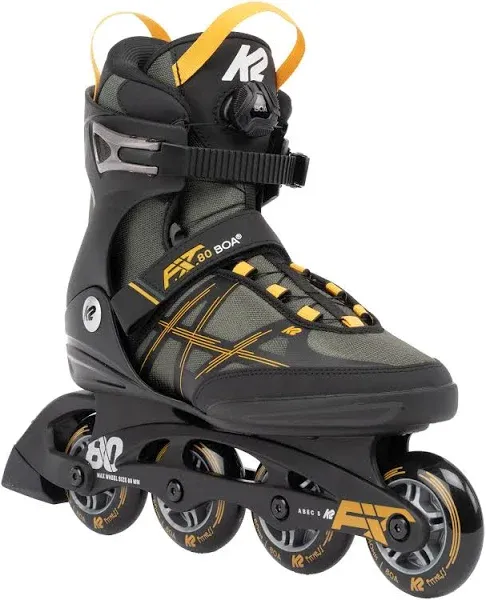 K2 Skates, Men&#039;s F.I.T. 80 BOA Inline Skates, Gray/Mustard , Size 12