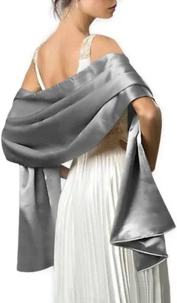 MLMW Satin Shawl Wraps for Evening Dresses for Women Extra Long for Wedding, Bridal Party (Black)