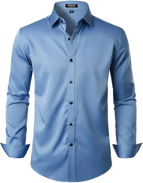 Men's Stretch Wrinkle Free Dress Shirts Formal Wedding Prom Long Sleeve Slim Fit Button Down Shirt