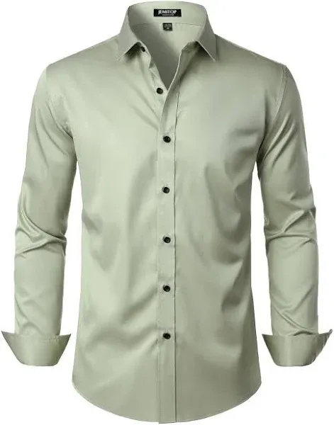 Men's Stretch Wrinkle Free Dress Shirts Formal Wedding Prom Long Sleeve Slim Fit Button Down Shirt