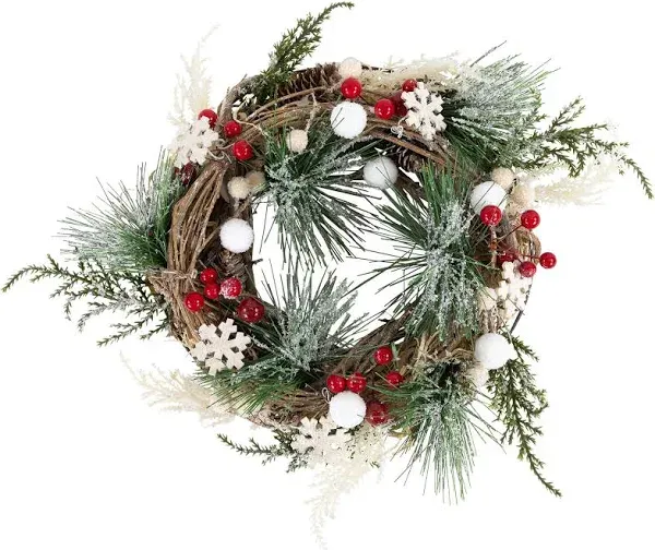 Northlight Snowflakes and Berries Winter Foliage Mini Christmas Wreath, 10-Inch, Unlit