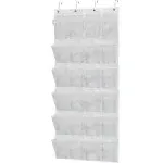 Simple Houseware 24 Pockets Large Clear Pockets Over The Door Hanging Shoe Organizer, White (56 inch x 22.5 inch)