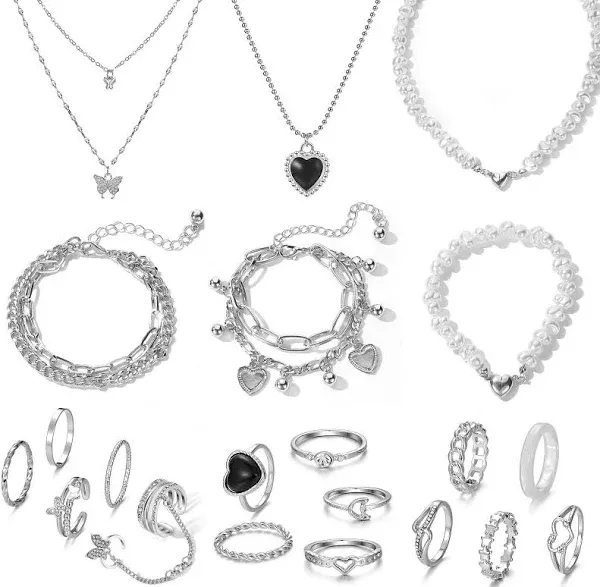 IFKM Women's Girls' Silver Plated Jewelry Set