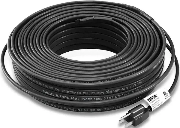 VEVOR 120 ft. Pipe Heat Cable Self-Regulatin<wbr/>g 5W/ft. to 8W/ft. Heat Tape IP68 12