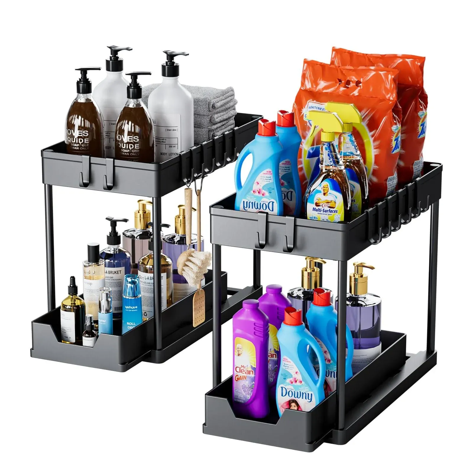 under Sink Organizers and Storage 2 Pack - 2 Tier Sliding Bathroom Cabinet Or...