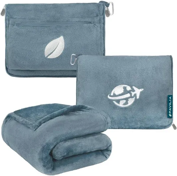  Travel Blanket and Pillow, Warm Airplane Blankets 65 x 40 inches Dusty Blue