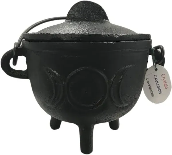 Crystalo Triple Moon Cast Iron Cauldron with Lid