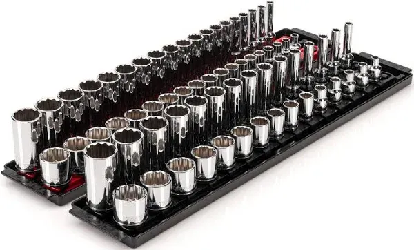 TEKTON Socket Set 3/8&#034; Drive 12-Point w/ Rails (1/4&#034;-1&#034;, 6 mm-24 mm) (68-Piece)