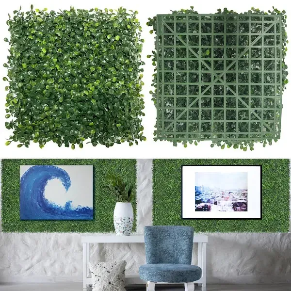 Artificial Grass Wall Panels,10&#034;x 10&#034;(16Pcs) Faux Boxwood 10*10IN 16P Green