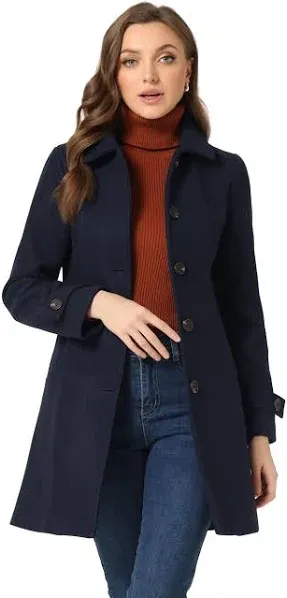 Allegra K Women's Winter Outerwear Overcoat Peter Pan Collar Mid-thigh A-line Single Breasted Pea Coat