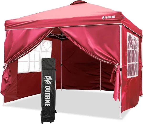 OUTFINE Patio Canopy 10'x10' Pop Up Commercial Instant Gazebo Tent, Outdoor Party Canopies with 4 Removable Sidewalls, Stakes x8, Ropes x4 (Red, 10 * 10FT)