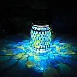 Mosaic Solar Lanterns Outdoor Hanging Lights, Solar Table Lamps Cool Blue Color Mosaic Glass Lights, Outdoor Waterproof Solar Night Lights, Garden,Pat