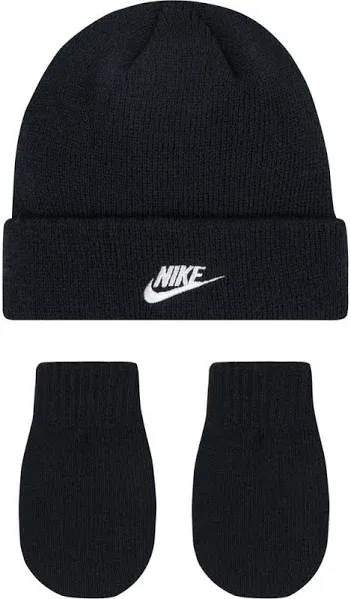 Nike Toddler Size 2T To 4T Hat and Mittens 2 Piece Set In Black Brand New