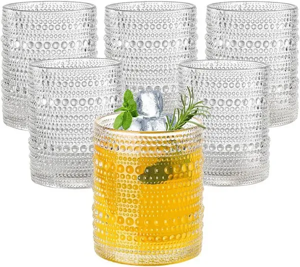 Hobnail Drinking Glasses Set of 6,12 oz Vintage Glassware Set Cocktail Glass ...