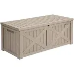 YITAHOME 120 Gallon Large Deck Box w/Flexible Divider & Storage Net, Resin Outdoor Storage Boxes, Waterproof Cushion Storage Bench for Patio, Pool