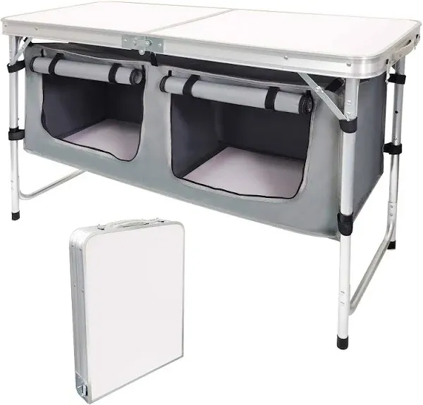 Campland Outdoor Folding Table Aluminum Lightweight Height Adjustable with Storage Organizer for BBQ, Party, Camping