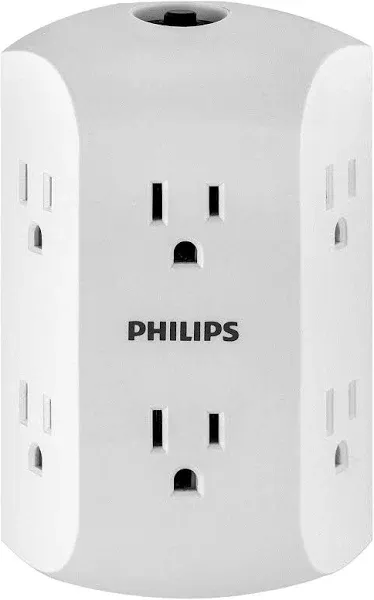 Philips 6 Outlet Grounded Wall Tap Resettable Circuit Breaker