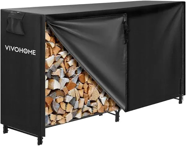 6Ft Heavy Duty Indoor Outdoor Firewood Storage Log Rack w/ Cover Combo Set Black