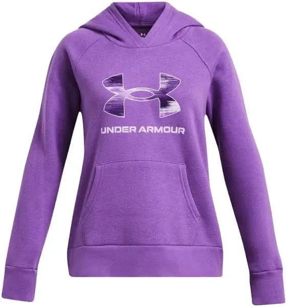 🆕 Youth Girls Large Under Armour Logo Hoodie Grey/Pink Fast Shipping