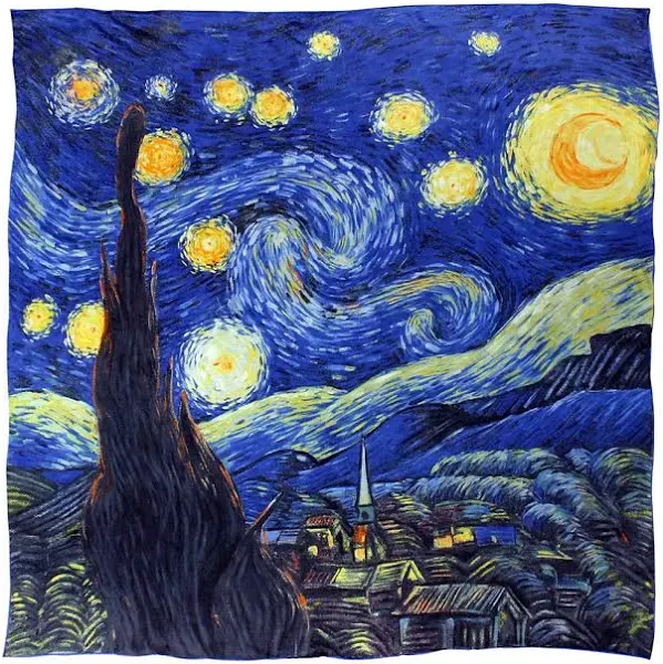 Van Gogh Starry Night Women's 100% Luxury Square Silk Scarf