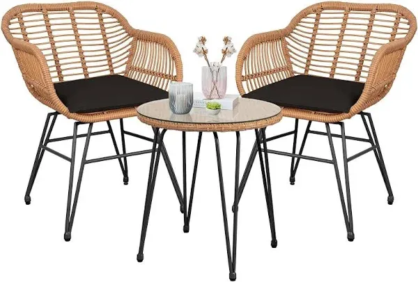 3 Piece Outdoor Wicker Furniture Patio Bistro Set