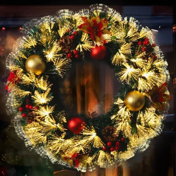 Pre-lit Christmas Wreath Extra Large Christmas Wreath Artificial Deluxe Lighted Plug in Christmas Decorations Ornament with Lights Door Window