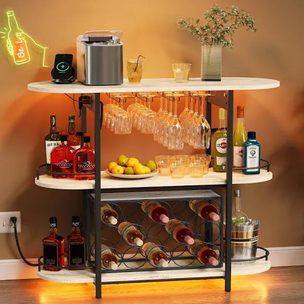 VASAGLE Bar Cabinet with LED Lights and Power Outlets