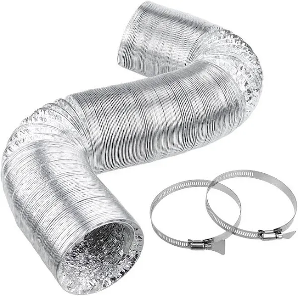 Cenipar Dryer Vent Hose-4 inch Ducting Vent Hose Flexible Aluminum Foil Non-Insulated (4 inch 8 feet) with 2 Clamps