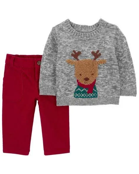 Carter's Baby Boys 2-Piece Reindeer Sweater & Corduroy Pant Set