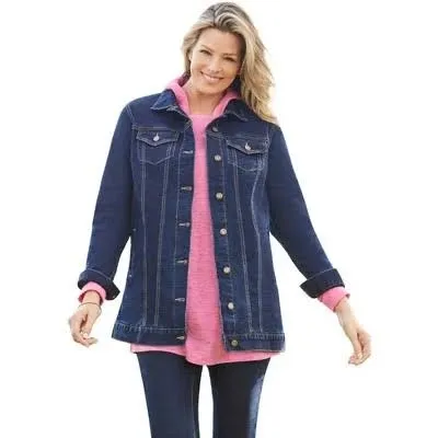 Woman Within Women's Plus Size Long Stretch Denim Jacket