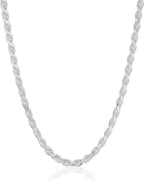 Sterling Silver Diamond Cut Rope Chain Necklace