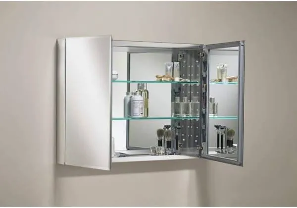 Kohler K-CB-CLC3526FS 35" W x 26" H Aluminum Two-Door Medicine Cabinet with Mirrored Doors Beveled Edges