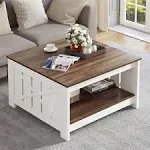 YITAHOME Coffee Table Farmhouse Coffee Table with Storage Rustic Wood Cocktail Table,Square Coffee Table for Living Meeting Room with Half Open